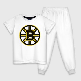 Детская пижама хлопок с принтом Boston Bruins , 100% хлопок |  брюки и футболка прямого кроя, без карманов, на брюках мягкая резинка на поясе и по низу штанин
 | нхл | хоккейная лига