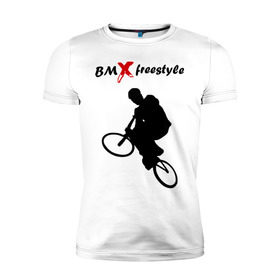 Мужская футболка премиум с принтом BMX freestyle (2) , 92% хлопок, 8% лайкра | приталенный силуэт, круглый вырез ворота, длина до линии бедра, короткий рукав | moto gp | motokross | x fighters | мото | мотокросс | х файтерс | экстрим