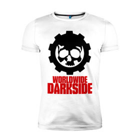 Мужская футболка премиум с принтом Worldwide Darkside , 92% хлопок, 8% лайкра | приталенный силуэт, круглый вырез ворота, длина до линии бедра, короткий рукав | сторона | темная | череп | черепушка | шестеренка | электро | электронная