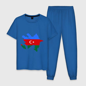 Мужская пижама хлопок с принтом Azerbaijan map , 100% хлопок | брюки и футболка прямого кроя, без карманов, на брюках мягкая резинка на поясе и по низу штанин
 | Тематика изображения на принте: azerbaijan | azerbaijan map | map | азербайджан | азербайджанец | карта азербайджана