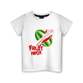 Детская футболка хлопок с принтом Fruit Ninja , 100% хлопок | круглый вырез горловины, полуприлегающий силуэт, длина до линии бедер | fruit ninja | арбуз | игры | ниндзя | разное | фрукт