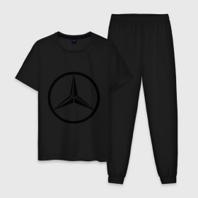 Мужская пижама хлопок с принтом Mercedes-Benz logo , 100% хлопок | брюки и футболка прямого кроя, без карманов, на брюках мягкая резинка на поясе и по низу штанин
 | mercedes | mercedes benz | логотип mercedes | логотип mercedes benz | логотип мерседерс бенс | мерен | мерседерс | мерседерс бенс