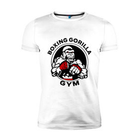 Мужская футболка премиум с принтом Boxing gorilla gym , 92% хлопок, 8% лайкра | приталенный силуэт, круглый вырез ворота, длина до линии бедра, короткий рукав | боец | бокс | боксер | горила | горилла | кулаки | обезьяна | спорт | спортсменам