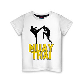 Детская футболка хлопок с принтом Муай тай (Muay Thai). , 100% хлопок | круглый вырез горловины, полуприлегающий силуэт, длина до линии бедер | Тематика изображения на принте: бойцы | бокс | боксеры | спортивные | тайский бокс
