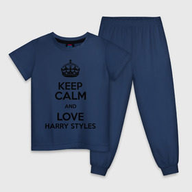 Детская пижама хлопок с принтом Keep calm and love Harry Styles , 100% хлопок |  брюки и футболка прямого кроя, без карманов, на брюках мягкая резинка на поясе и по низу штанин
 | Тематика изображения на принте: 1d | harry styles | keep calm | music | one direction | гарри стайлс