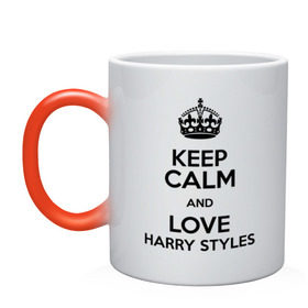 Кружка хамелеон с принтом Keep calm and love Harry Styles , керамика | меняет цвет при нагревании, емкость 330 мл | 1d | harry styles | keep calm | music | one direction | гарри стайлс