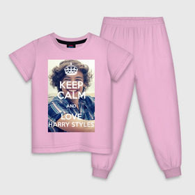 Детская пижама хлопок с принтом Keep calm and love Harry Styles , 100% хлопок |  брюки и футболка прямого кроя, без карманов, на брюках мягкая резинка на поясе и по низу штанин
 | 1d | harry styles | keep calm | music | one direction | гарри стайлс