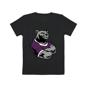 Детская футболка хлопок с принтом Сильная пантера , 100% хлопок | круглый вырез горловины, полуприлегающий силуэт, длина до линии бедер | качок | мощь | пантера | сила