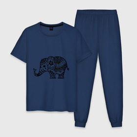 Мужская пижама хлопок с принтом Слоник узор , 100% хлопок | брюки и футболка прямого кроя, без карманов, на брюках мягкая резинка на поясе и по низу штанин
 | Тематика изображения на принте: слон