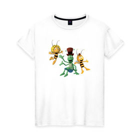 Женская футболка хлопок с принтом Пчелка Майя , 100% хлопок | прямой крой, круглый вырез горловины, длина до линии бедер, слегка спущенное плечо | Тематика изображения на принте: 