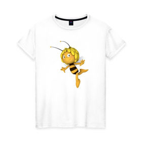 Женская футболка хлопок с принтом Пчелка Майя , 100% хлопок | прямой крой, круглый вырез горловины, длина до линии бедер, слегка спущенное плечо | Тематика изображения на принте: : животные | zoobe | прикол | приложение | сообщения