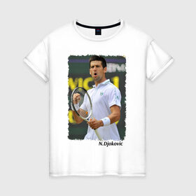 Женская футболка хлопок с принтом Novak Djokovic , 100% хлопок | прямой крой, круглый вырез горловины, длина до линии бедер, слегка спущенное плечо | novak djokovic | новак джокович | теннис | чемпион