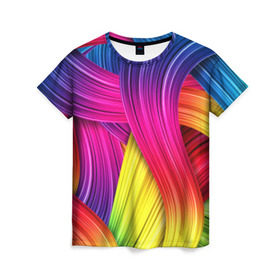 Женская футболка 3D с принтом Абстракция , 100% полиэфир ( синтетическое хлопкоподобное полотно) | прямой крой, круглый вырез горловины, длина до линии бедер | кислотный | обстракция | радуга | свет | спектр | цвет | цвета | яркие