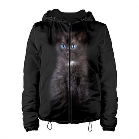 Женская куртка 3D с принтом Чёрный котёнок , ткань верха — 100% полиэстер, подклад — флис | прямой крой, подол и капюшон оформлены резинкой с фиксаторами, два кармана без застежек по бокам, один большой потайной карман на груди. Карман на груди застегивается на липучку | киска | кот | кошка