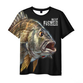 Мужская футболка 3D с принтом Лучший рыбак , 100% полиэфир | прямой крой, круглый вырез горловины, длина до линии бедер | background | best fisherman | black | fish | fishing | лучший рыбак | рыба | рыбалка | фон | черный