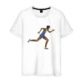 Мужская футболка хлопок с принтом Бегун 2 , 100% хлопок | прямой крой, круглый вырез горловины, длина до линии бедер, слегка спущенное плечо. | атлетика | бег | бегун | геометрия | полигонал