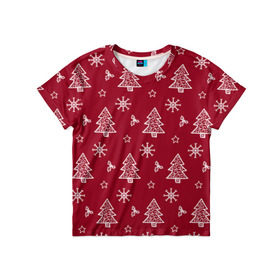 Детская футболка 3D с принтом Новогодний узор , 100% гипоаллергенный полиэфир | прямой крой, круглый вырез горловины, длина до линии бедер, чуть спущенное плечо, ткань немного тянется | ангел | ёлка | ель | зима | колокольчик | нг | новый год | олень | рождество | санта | снег