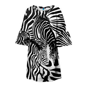 Детское платье 3D с принтом Зебра , 100% полиэстер | прямой силуэт, чуть расширенный к низу. Круглая горловина, на рукавах — воланы | дикое | животное | зебра | камуфляж | лошадь | маскировка | полосы | текстура | фон | черно белые