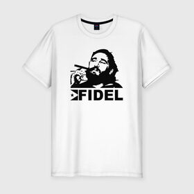 Мужская футболка премиум с принтом Фидель, Кастро , 92% хлопок, 8% лайкра | приталенный силуэт, круглый вырез ворота, длина до линии бедра, короткий рукав | castro | che | fidel | guevara | гевара | кастро | фидель | че