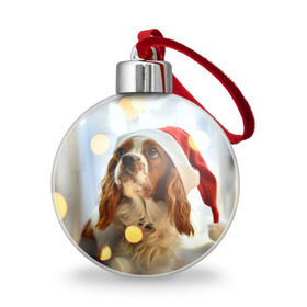 Ёлочный шар с принтом Рождество , Пластик | Диаметр: 77 мм | dog | кавалер кинг чарльз спаниель | новый год | пес | рождество | собака