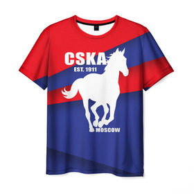 Мужская футболка 3D с принтом CSKA est. 1911 , 100% полиэфир | прямой крой, круглый вырез горловины, длина до линии бедер | армейцы | болельщик | кони | красно синие | фанат | футбол | футболист | цска