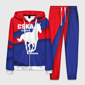 Мужской костюм 3D с принтом CSKA est 1911 , 100% полиэстер | Манжеты и пояс оформлены тканевой резинкой, двухслойный капюшон со шнурком для регулировки, карманы спереди | армейцы | болельщик | кони | красно синие | фанат | футбол | футболист | цска