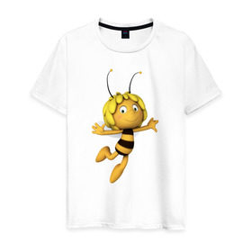 Мужская футболка хлопок с принтом пчелка Майя , 100% хлопок | прямой крой, круглый вырез горловины, длина до линии бедер, слегка спущенное плечо. | Тематика изображения на принте: вилли | майя | мая | пчелка | пчёлка майя | флип