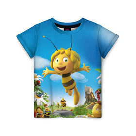 Детская футболка 3D с принтом Пчелка Майя , 100% гипоаллергенный полиэфир | прямой крой, круглый вырез горловины, длина до линии бедер, чуть спущенное плечо, ткань немного тянется | вилли | майя | мая | пчелка | пчёлка майя | флип