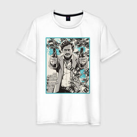 Мужская футболка хлопок с принтом Пабло Эскобар , 100% хлопок | прямой крой, круглый вырез горловины, длина до линии бедер, слегка спущенное плечо. | narco | доллары | оружие