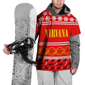 Накидка на куртку 3D с принтом Праздничный Nirvana , 100% полиэстер |  | cobain | kurt | nirvana | альтернативный | гранж | группа | дональд | знак | кобейн | красный | курт | музыка | музыкант | надпись | нервана | нирвана | новогодний | новоселич | новый год | певец | праздник