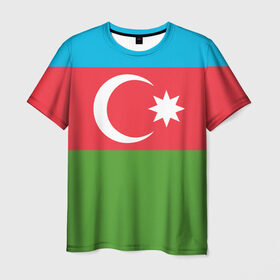 Мужская футболка 3D с принтом Азербайджан , 100% полиэфир | прямой крой, круглый вырез горловины, длина до линии бедер | azerbaijan | azrbaycan | звезда | ислам | полумесяц | флаг