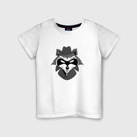 Детская футболка хлопок с принтом Гангстер енот , 100% хлопок | круглый вырез горловины, полуприлегающий силуэт, длина до линии бедер | бандит | нуар | плащ | шляпа