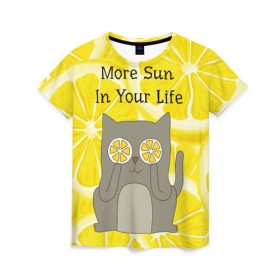 Женская футболка 3D с принтом More Sun In Your Life , 100% полиэфир ( синтетическое хлопкоподобное полотно) | прямой крой, круглый вырез горловины, длина до линии бедер | cat | kitty | lemon | lemonade | limon | pussycat | summer | жара | желтый | кот | котенок | котики | котэ | кошка | лемон | лемонад | лето | лимон | лимонад | позитив | серый | сок | солнце | сочный | фрукт | цитрус | черный | яркий