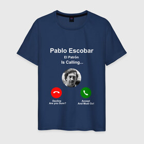 Мужская футболка хлопок с принтом Escobar , 100% хлопок | прямой крой, круглый вырез горловины, длина до линии бедер, слегка спущенное плечо. | Тематика изображения на принте: escobar | loving pablo | прикол | эскобар | юмор
