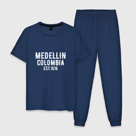 Мужская пижама хлопок с принтом Medellin Est. 1616 , 100% хлопок | брюки и футболка прямого кроя, без карманов, на брюках мягкая резинка на поясе и по низу штанин
 | escobar | loving pablo | эскобар