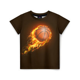 Детская футболка 3D с принтом Баскетбол , 100% гипоаллергенный полиэфир | прямой крой, круглый вырез горловины, длина до линии бедер, чуть спущенное плечо, ткань немного тянется | Тематика изображения на принте: баскетбол | мяч | огонь