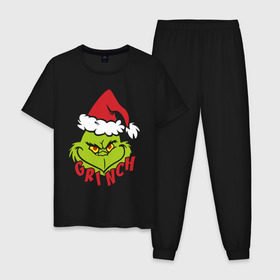 Мужская пижама хлопок с принтом Cristmas Grinch , 100% хлопок | брюки и футболка прямого кроя, без карманов, на брюках мягкая резинка на поясе и по низу штанин
 | grinch | гринч | новый год | рождество