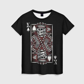 Женская футболка 3D с принтом Король пик , 100% полиэфир ( синтетическое хлопкоподобное полотно) | прямой крой, круглый вырез горловины, длина до линии бедер | game | king | poker | spades | suit | графика | игра | игральная | иллюстрация | казино | карта | картинка | коллаж | король | корона | мантия | масть | мода | орнамент | пики | покер | разбросаны | рисунок | символ