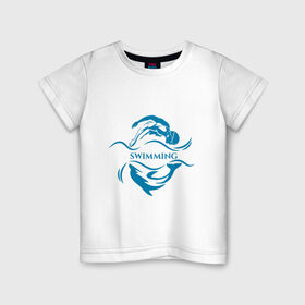 Детская футболка хлопок с принтом Плавание , 100% хлопок | круглый вырез горловины, полуприлегающий силуэт, длина до линии бедер | бассейн | вода | волна | дельфин | плавание | пловец