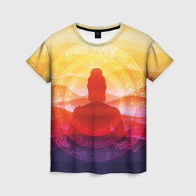 Женская футболка 3D с принтом Будда , 100% полиэфир ( синтетическое хлопкоподобное полотно) | прямой крой, круглый вырез горловины, длина до линии бедер | buddha | calm | color | enlightenment | india | meditatio | mountains | nature | purple | red | religion | symbol | yellow | yoga | будда | горы | духовность | желтый | индия | йога | красный | медитация | природа | просветление | расслабление | религия |
