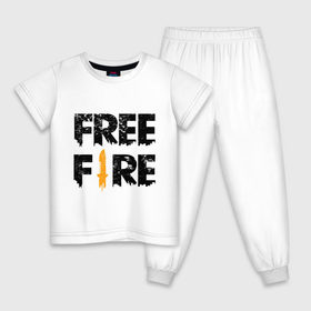 Детская пижама хлопок с принтом Free Fire logo , 100% хлопок |  брюки и футболка прямого кроя, без карманов, на брюках мягкая резинка на поясе и по низу штанин
 | battlegrounds | fire | free | garena | гарена | фаер | фри