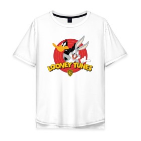 Мужская футболка хлопок Oversize с принтом Багз Банни и Даффи Дак , 100% хлопок | свободный крой, круглый ворот, “спинка” длиннее передней части | bugs bunny | daffy duck | looney tunes | vdzabma | багз банни | даффи дак | луни тюнз