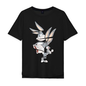 Мужская футболка хлопок Oversize с принтом Багз Банни , 100% хлопок | свободный крой, круглый ворот, “спинка” длиннее передней части | bugs bunny | looney tunes | vdzabma | багз банни | луни тюнз