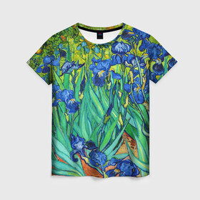 Женская футболка 3D с принтом Ирисы Ван Гога , 100% полиэфир ( синтетическое хлопкоподобное полотно) | прямой крой, круглый вырез горловины, длина до линии бедер | vangogh | арт | вангог | ветки | винсент | девушкам | импрессионизм | ирисы | искусство | картина | лепестки | летние | лето | листья | масло | пейзаж | поле | природа | растения | рисунок | сад | солнце