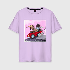 Женская футболка хлопок Oversize с принтом Кукушечка (поехала) , 100% хлопок | свободный крой, круглый ворот, спущенный рукав, длина до линии бедер
 | 2020 | birdborn | арт | иллюстратор | ирония | кукушечка | кукушка | машина | юмор