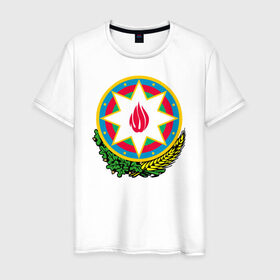 Мужская футболка хлопок с принтом Азербайджан , 100% хлопок | прямой крой, круглый вырез горловины, длина до линии бедер, слегка спущенное плечо. | Тематика изображения на принте: azerbaijan | baku | азербайджан | баку | герб | флаг