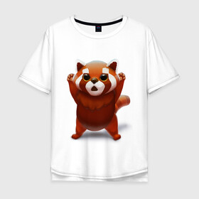 Мужская футболка хлопок Oversize с принтом Красная панда , 100% хлопок | свободный крой, круглый ворот, “спинка” длиннее передней части | big eyes | cute | red panda | большие глаза | красная панда | милаха