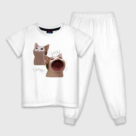Детская пижама хлопок с принтом Cat Pop - Мем , 100% хлопок |  брюки и футболка прямого кроя, без карманов, на брюках мягкая резинка на поясе и по низу штанин
 | art | cat | mem | meme | memes | music | pop | retro | style | арт | буп | кот | котенок | котик | котэ | мем | мемы | музыка | ретро