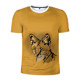 Мужская футболка 3D спортивная с принтом Сервал , 100% полиэстер с улучшенными характеристиками | приталенный силуэт, круглая горловина, широкие плечи, сужается к линии бедра | африка | графика | дикий мир | животное | кошка | персонаж | природа | рисунок | хищник