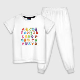 Детская пижама хлопок с принтом Английский Алфавит , 100% хлопок |  брюки и футболка прямого кроя, без карманов, на брюках мягкая резинка на поясе и по низу штанин
 | алфавит | английский алфавит | буквы | буквы с глазами | красочные буквы | персонажи